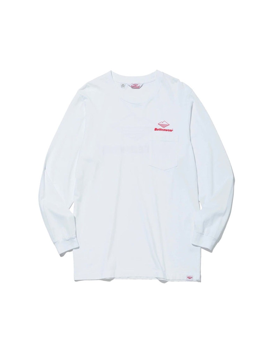 Men Battenwear Tees | Team L/S Pocket Tee White